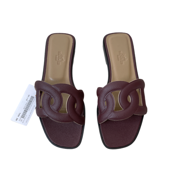 Hermes Omaha burgundy calfskin sandals