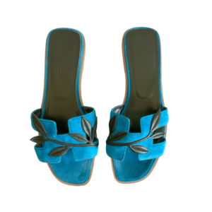Pre Owned Hermes Blue Suede Oran Laurier Ladies/Women Sandal