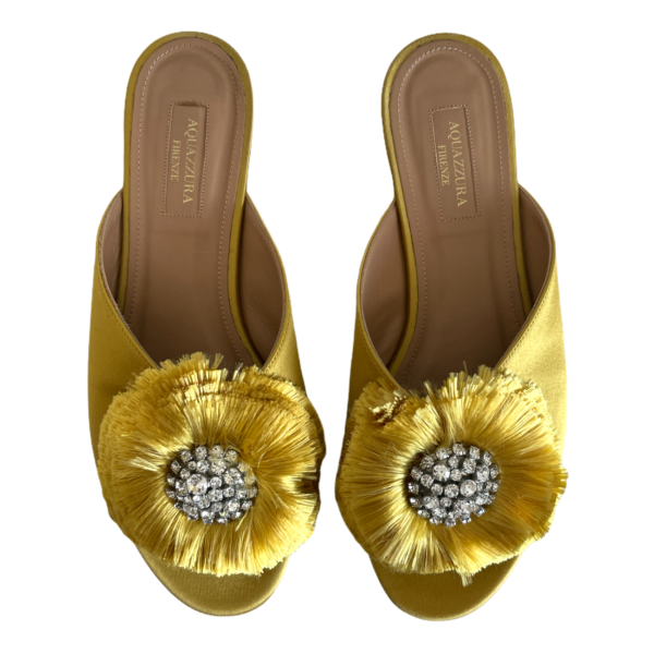 Aquazurra Gold Satin Crystal Lotus Slides