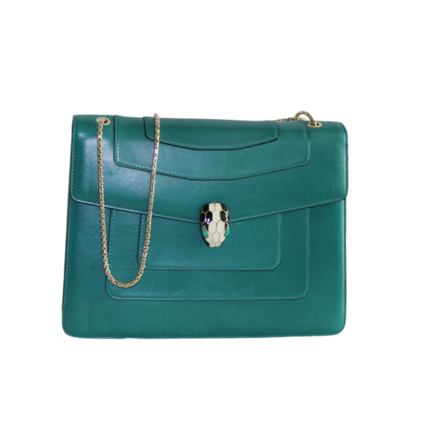 Bulgari Green Leather Large Shoulder Bag