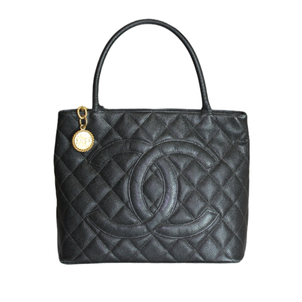 Chanel Black Diamond Quilted Caviar Medallion Tote