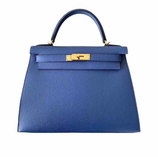 Pre Used Hermes Kelly 28 Sellier Blue Agate Epsom Ghw Handbag