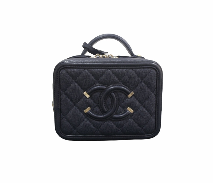 CHANEL Caviar Quilted Mini Vanity Case With Chain Blue 526768