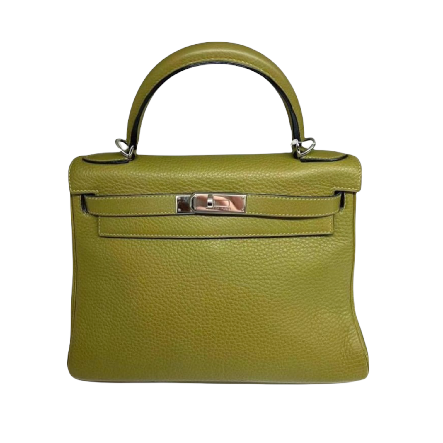 Hermes Kelly Handbag Vert Chartreuse Clemence with Palladium Hardware 28
