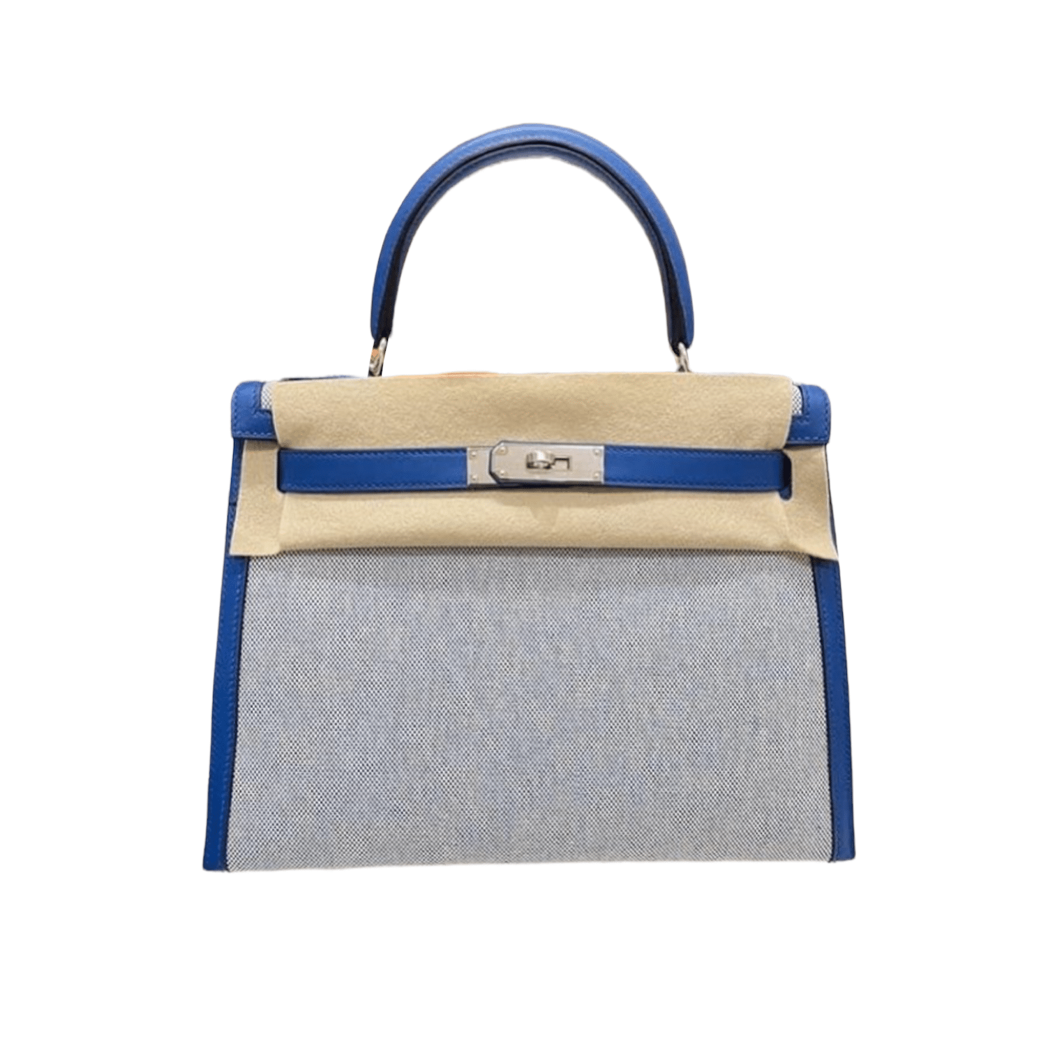 Hermes Bleu Saphir/Ecru/Mauve Sylvestre Toile Quadrille and Swift Leather  Kelly Sellier 28 Bag Hermes