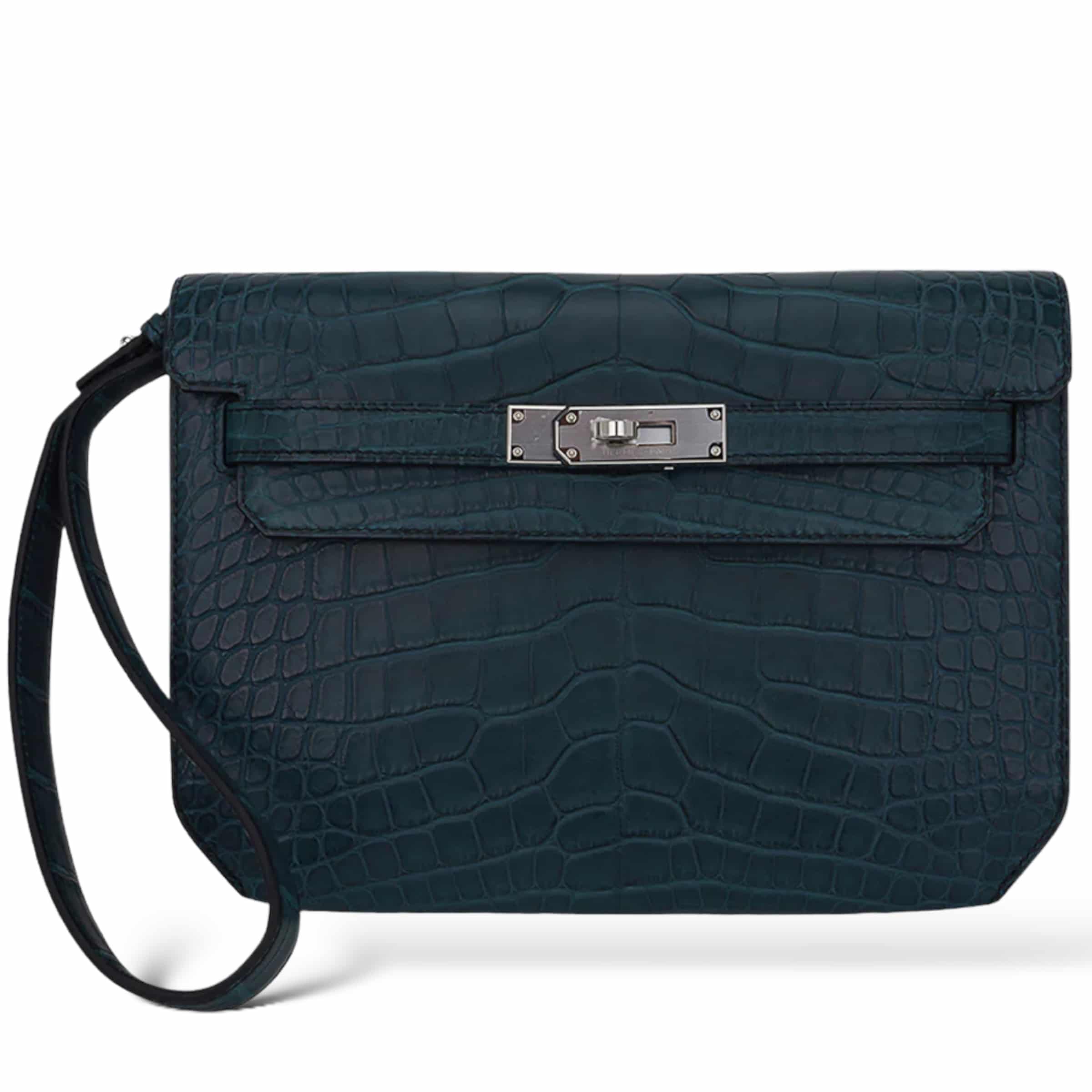 Hermes Kelly Depeche Croco Vert Rousseau PHW - The Luxury Flavor