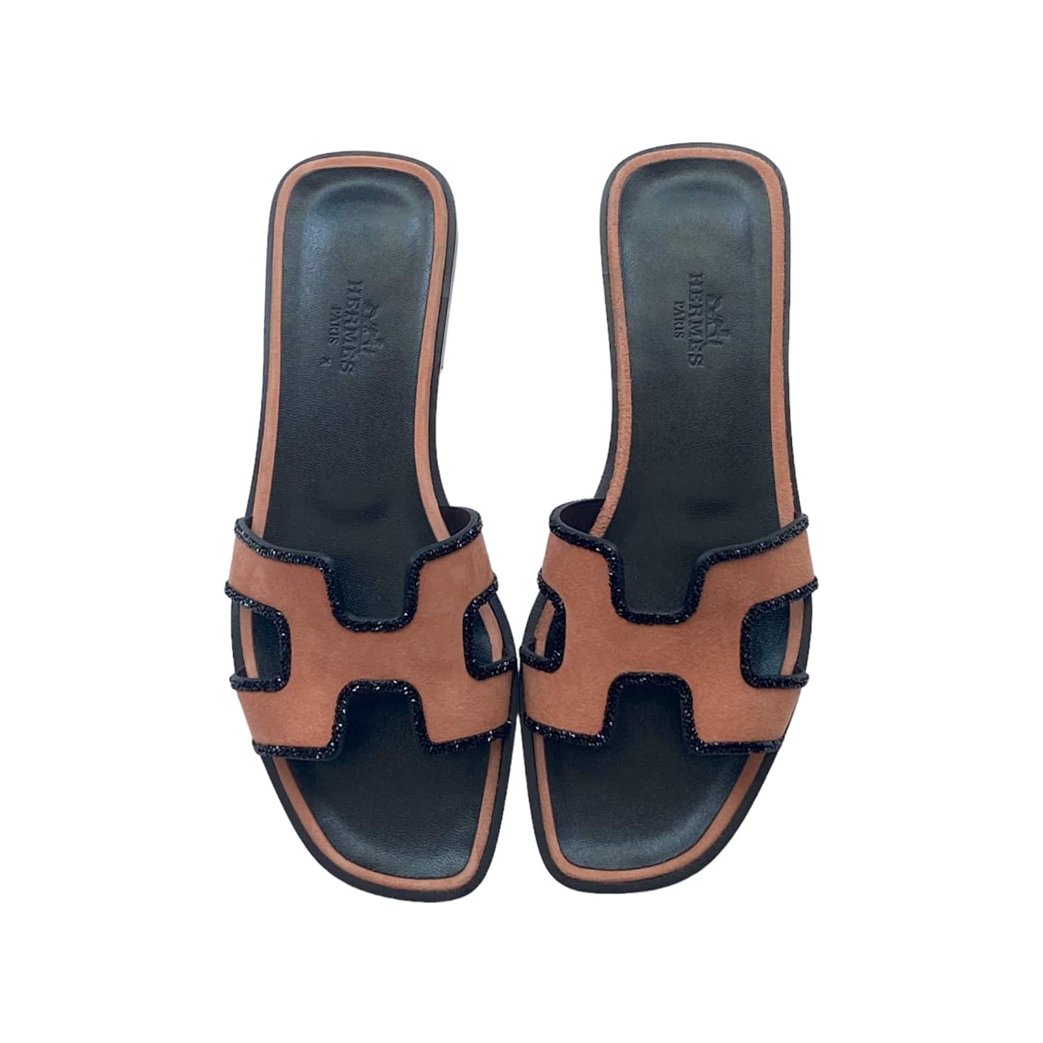 Mount Vesuv Sæbe fond Hermes Oran sandal Black/Orange Glitter Size 36 EU - The Luxury Flavor