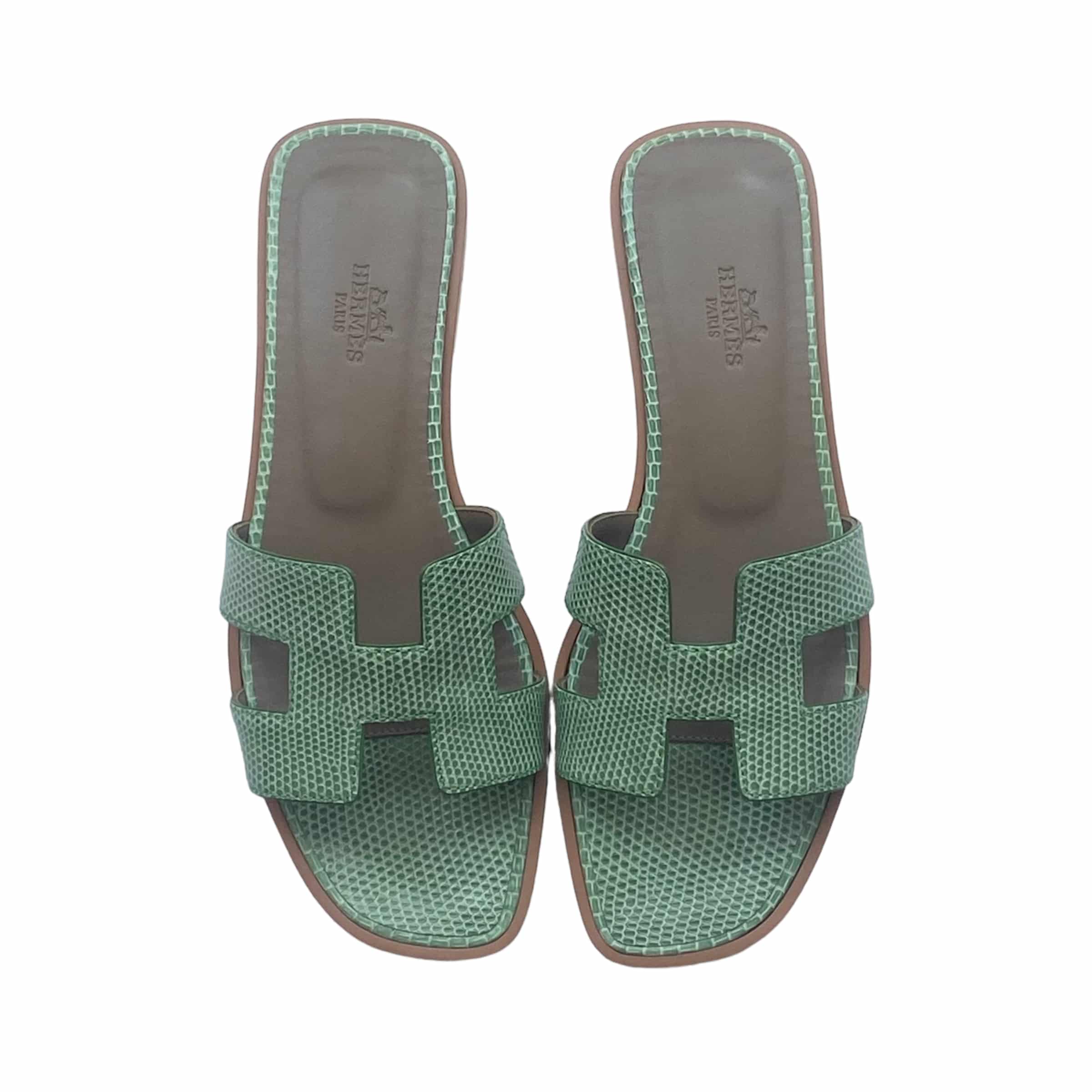 Oran leather sandal Hermès Green size 36 IT in Leather - 34969488
