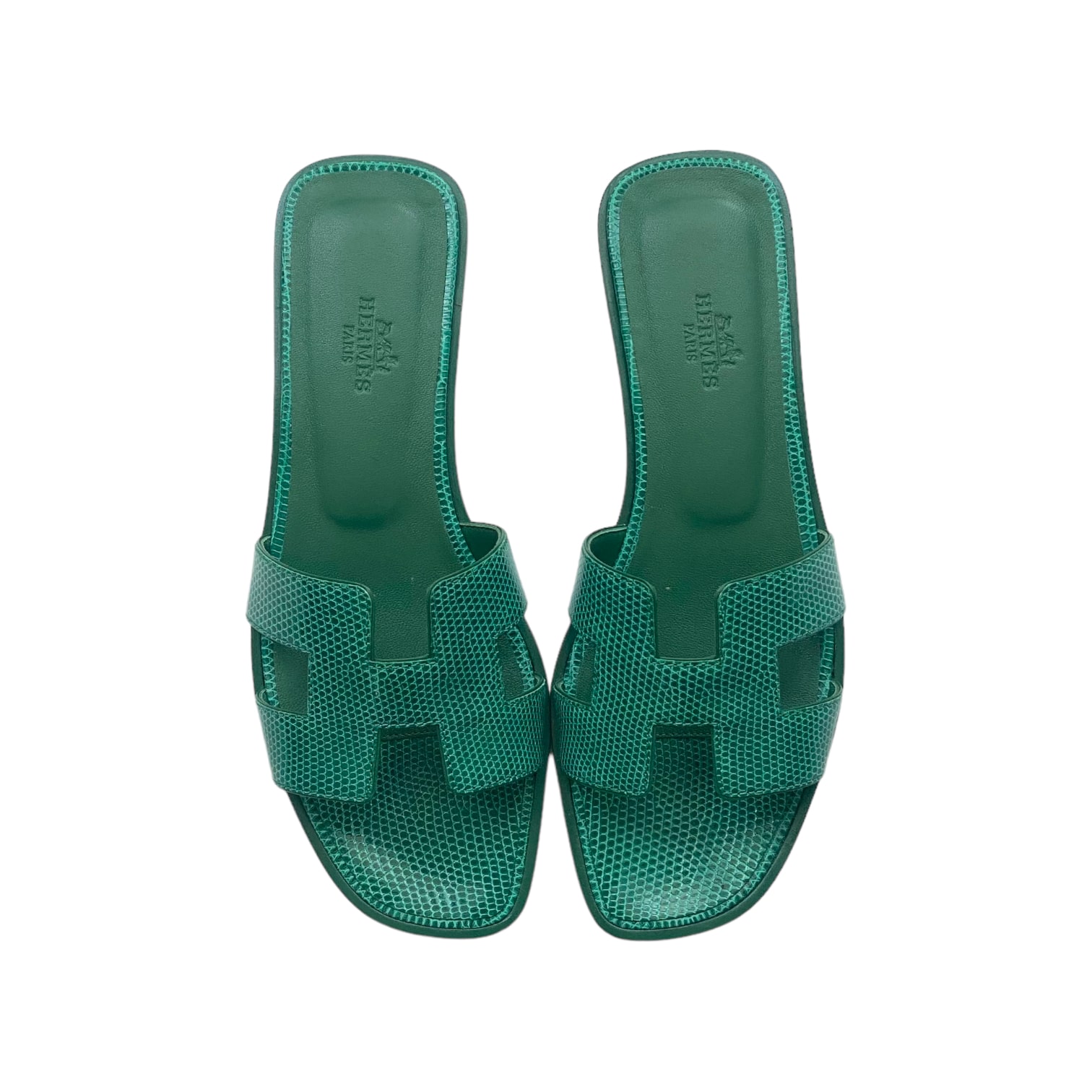 Hermes Oran sandal green Lizard size 37.5 EU - The Luxury Flavor