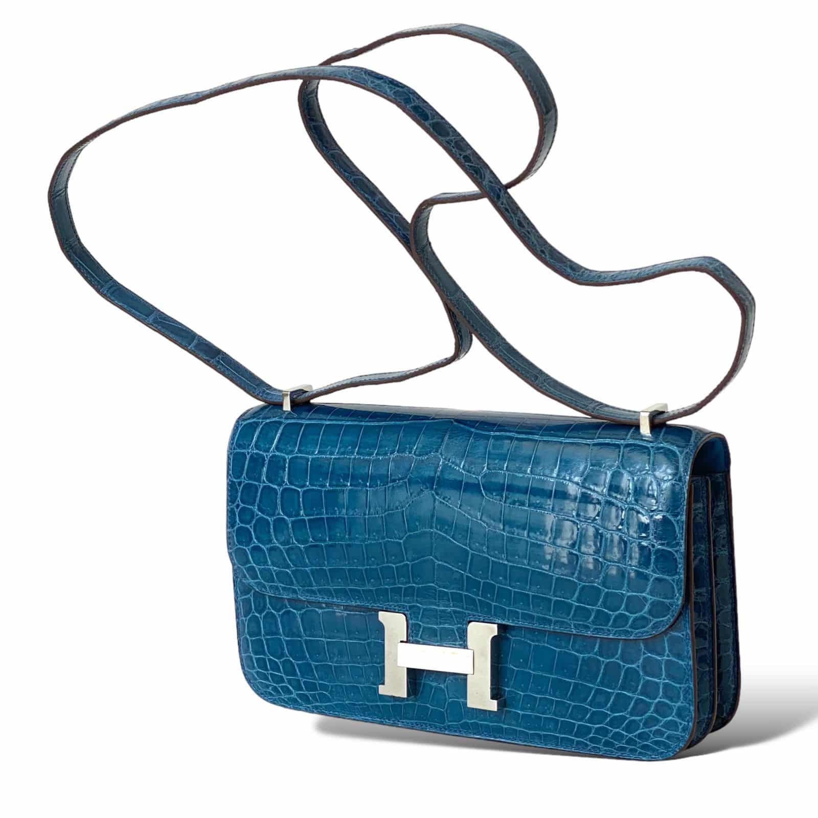 Hermès Constance Elan Blue Izmir Shiny Nilo Crocodile Palladium Hardwa