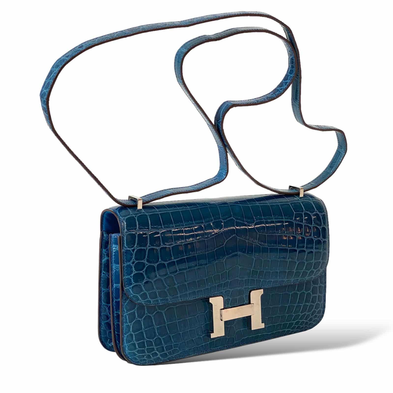 Hermès Constance Elan Blue Izmir Shiny Nilo Crocodile Palladium Hardwa