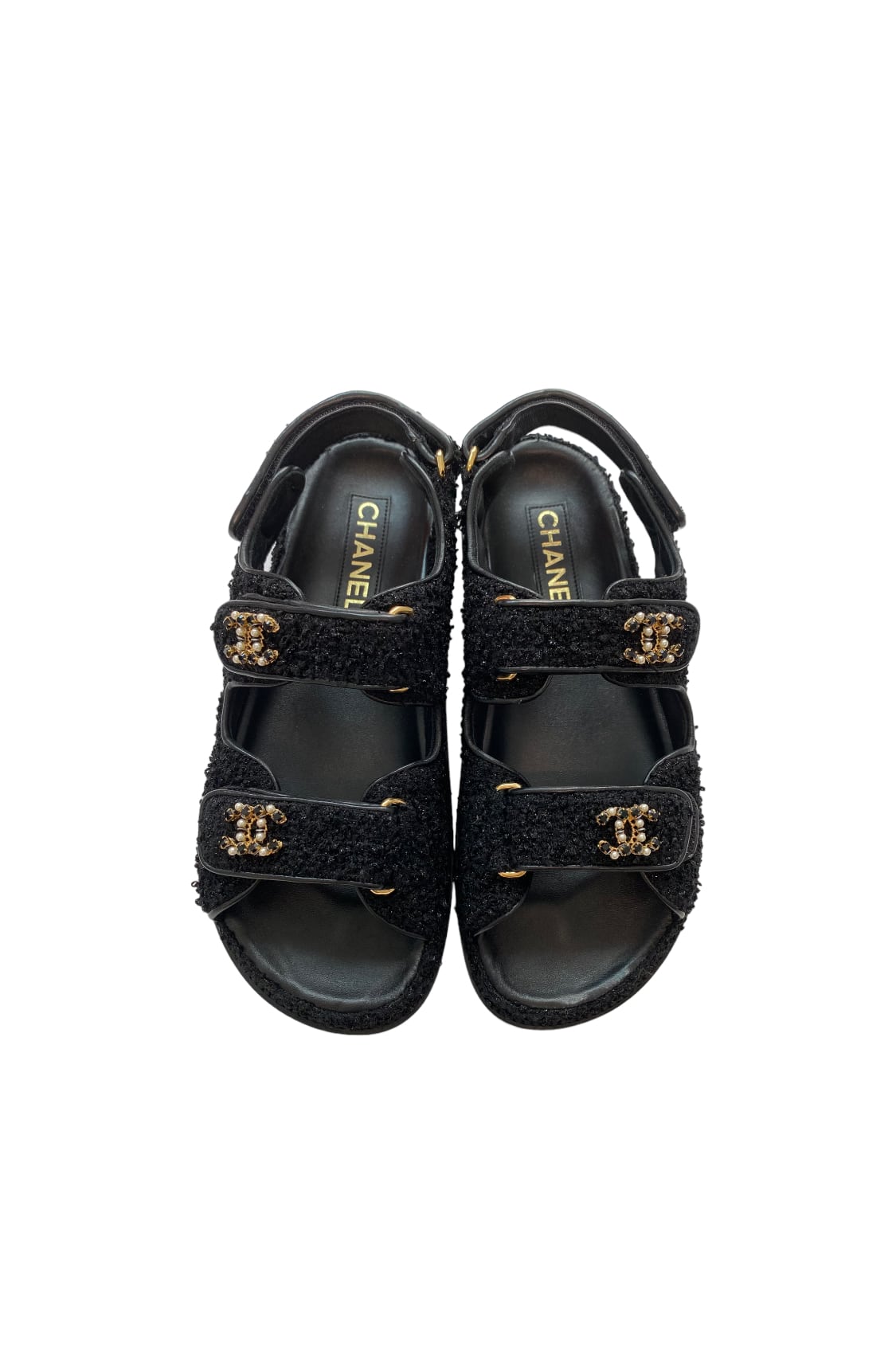 Chanel Black Leather Quilted CC Dad Sandals Unisex (41 EU) at 1stDibs  black  leather quilted sandals, chanel quilted sandals, chanel two strap sandals