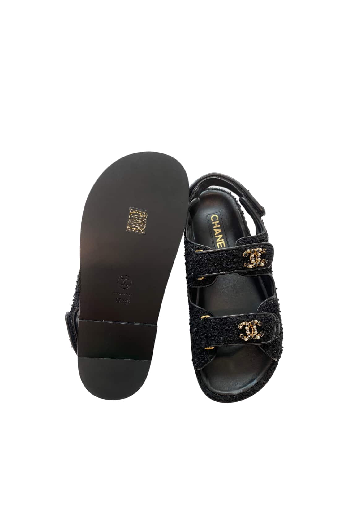 Chanel black tweed size 37.5 EU sandals - The Luxury Flavor