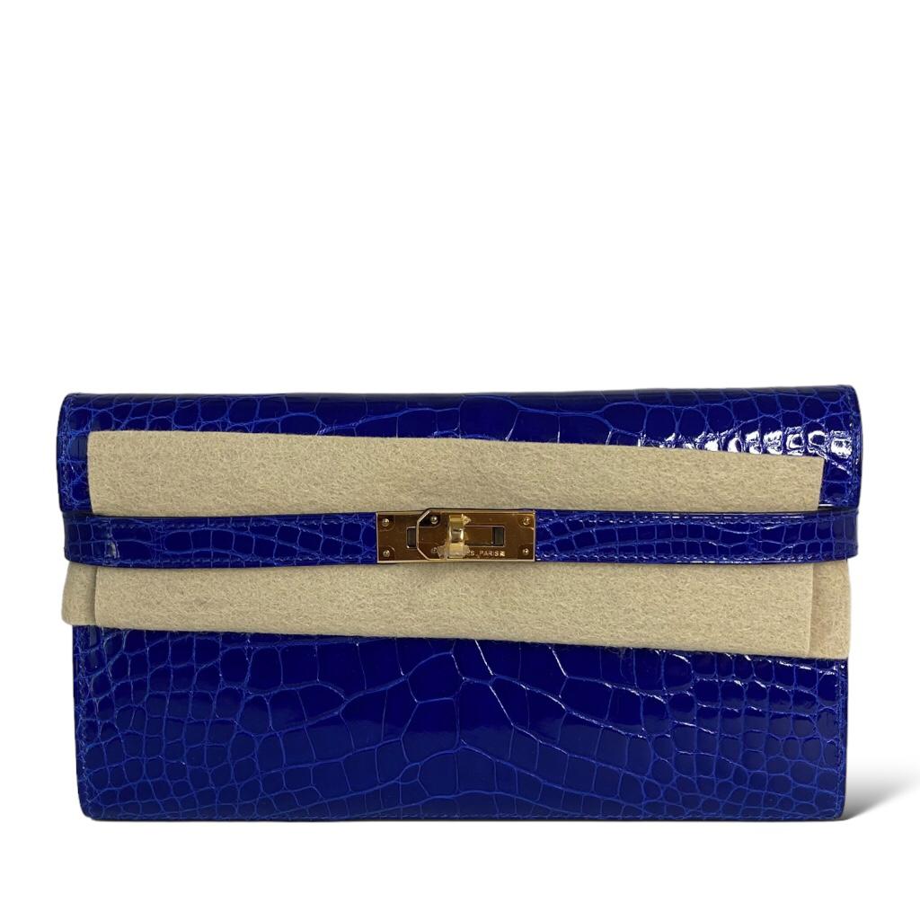 Hermes Blue Electrique Alligator Kelly Wallet GHW The Luxury Flavor