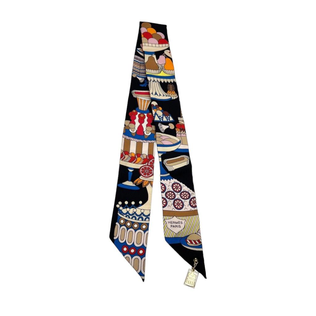 [Hermes] Hermes Twilly Silk Scarf Charm Patisserie Francaise Multicolor Unused [Used] [Authenticated/Genuine Product Guaranteed] 198320