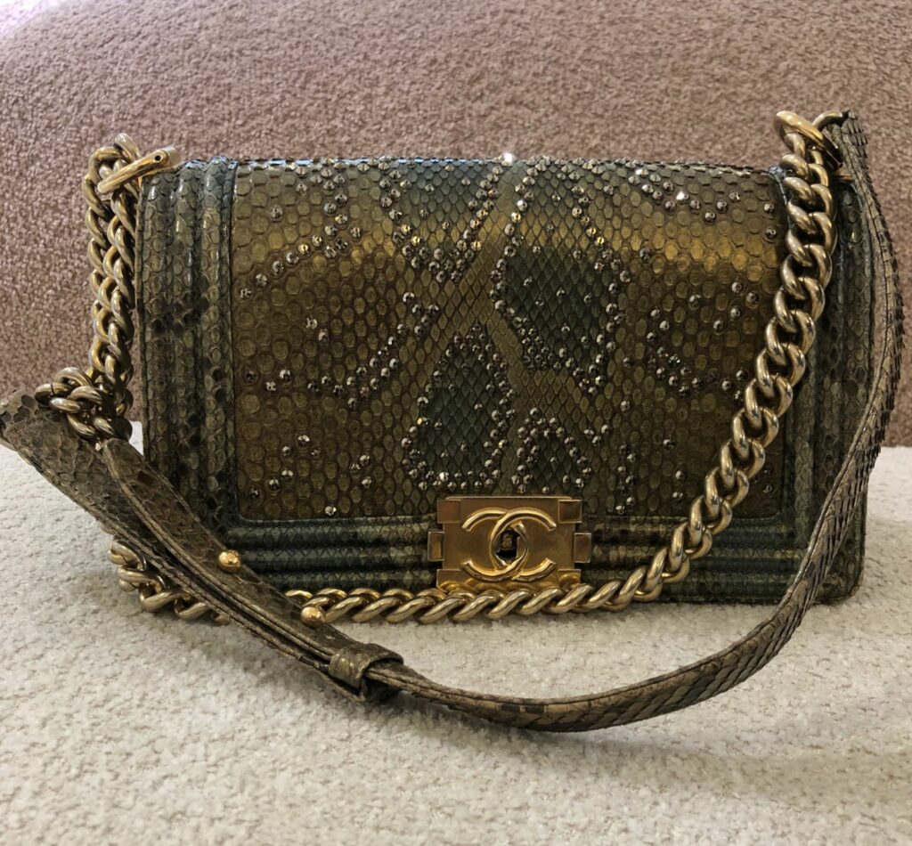 Gold Python Handbags Chanel Gold Python And Crystal Embellished Medium Boy Bag | The Luxury ...
